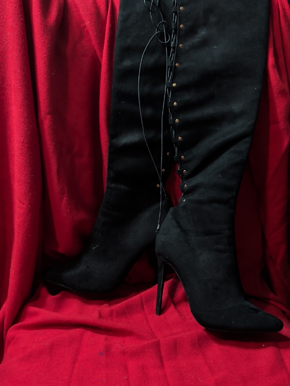 Forever 21 Black Lace-Up Over-the-Knee Stiletto Boots Size 9
